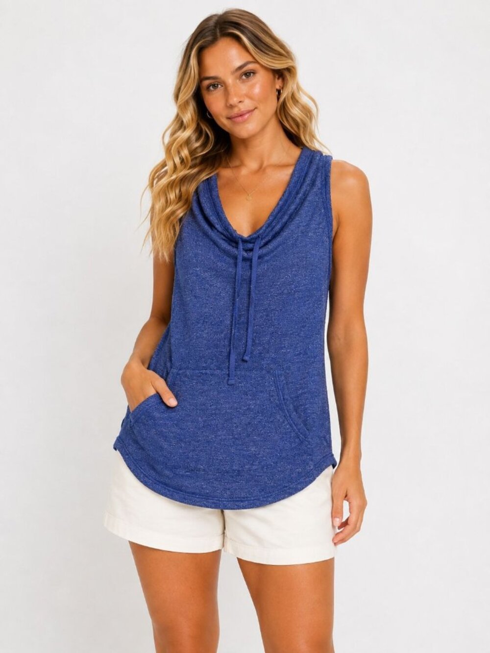 Athleta Womens Blue Sleeveless Hooded Tank Top With Front Pocket Size Small